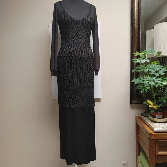 VTG Something! Oscar De la Renta Black Satin Maxi Skirt XXS-XS